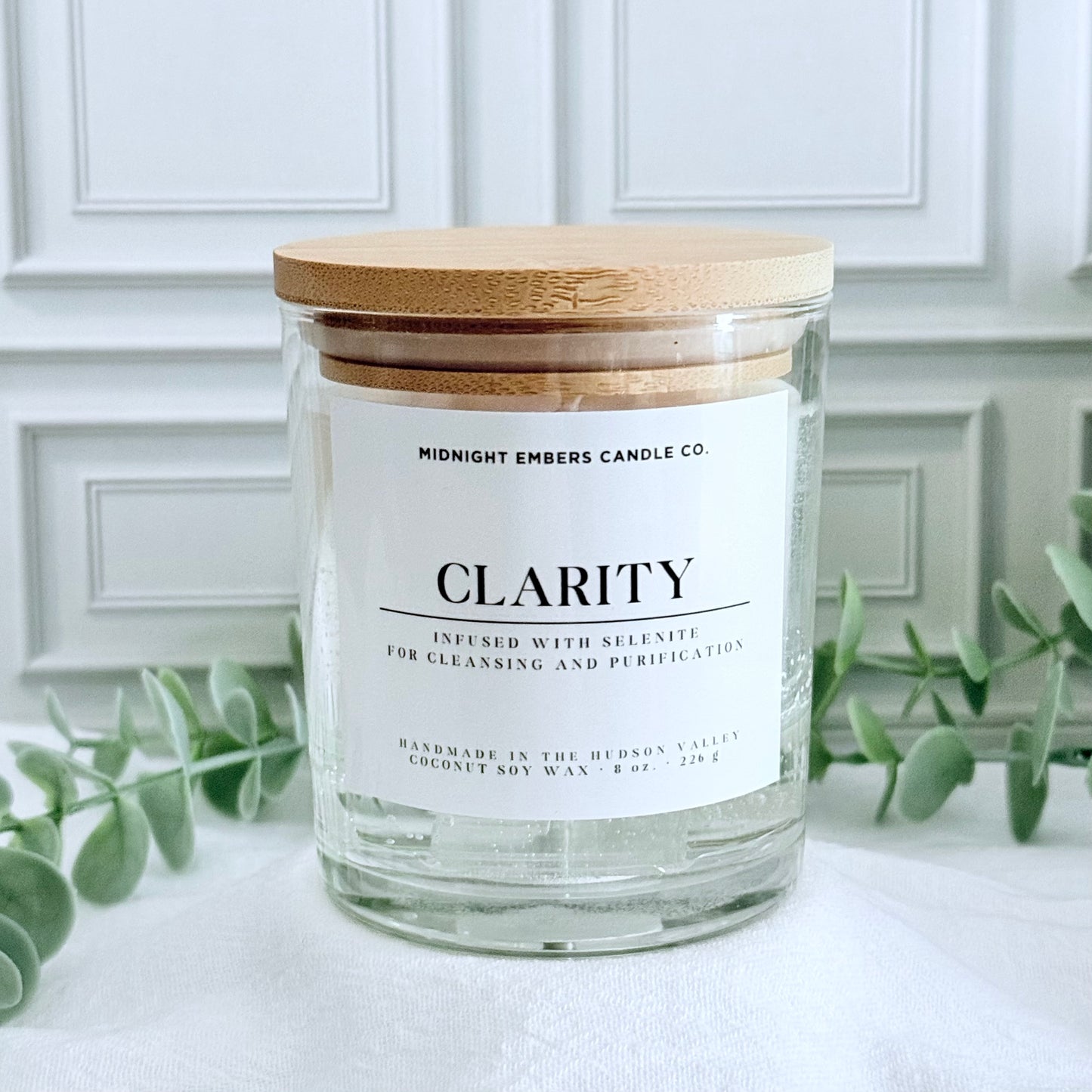 Clarity: Selenite Infused Crystal Candle
