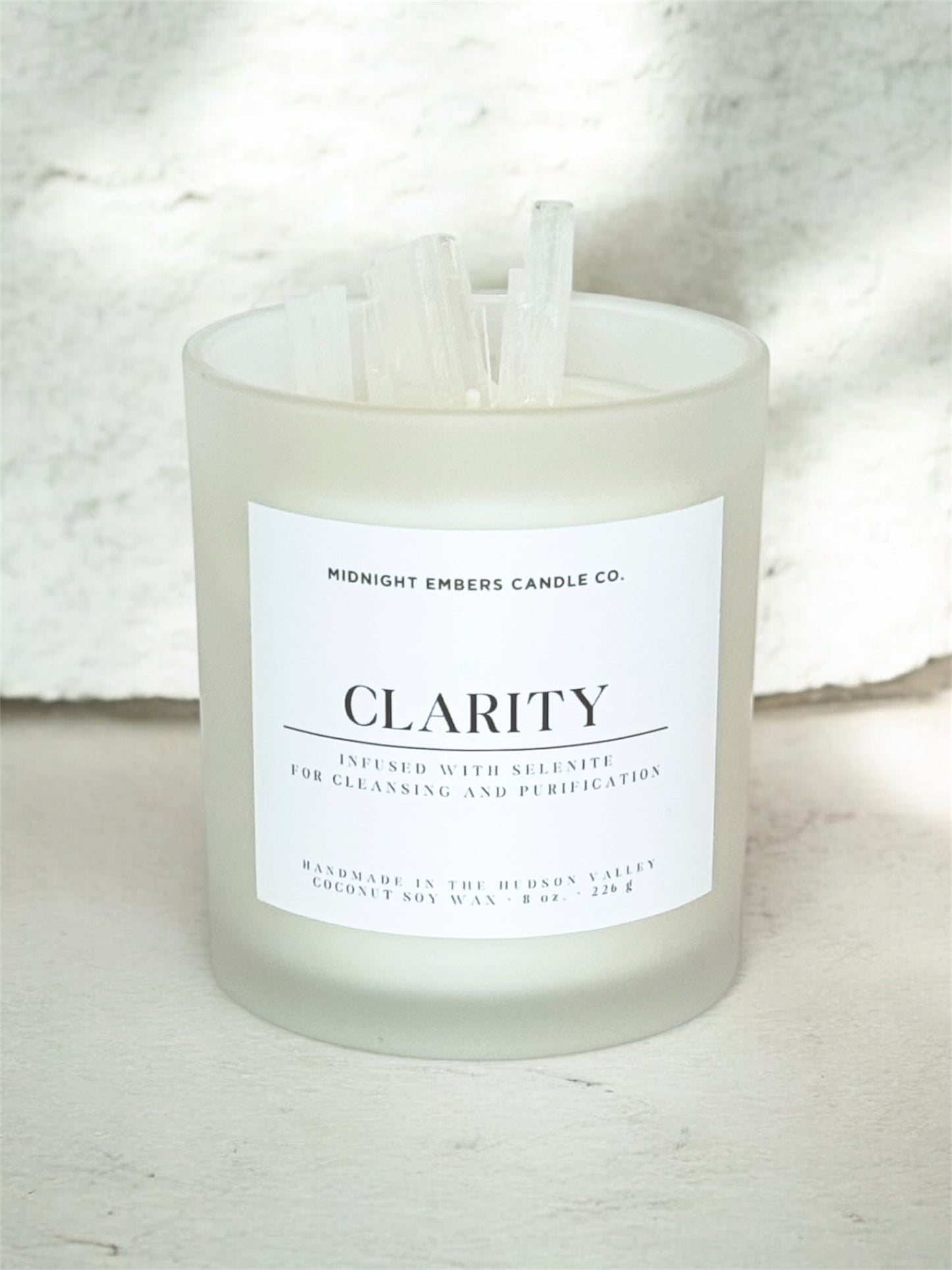 Clarity: Selenite Infused Crystal Candle