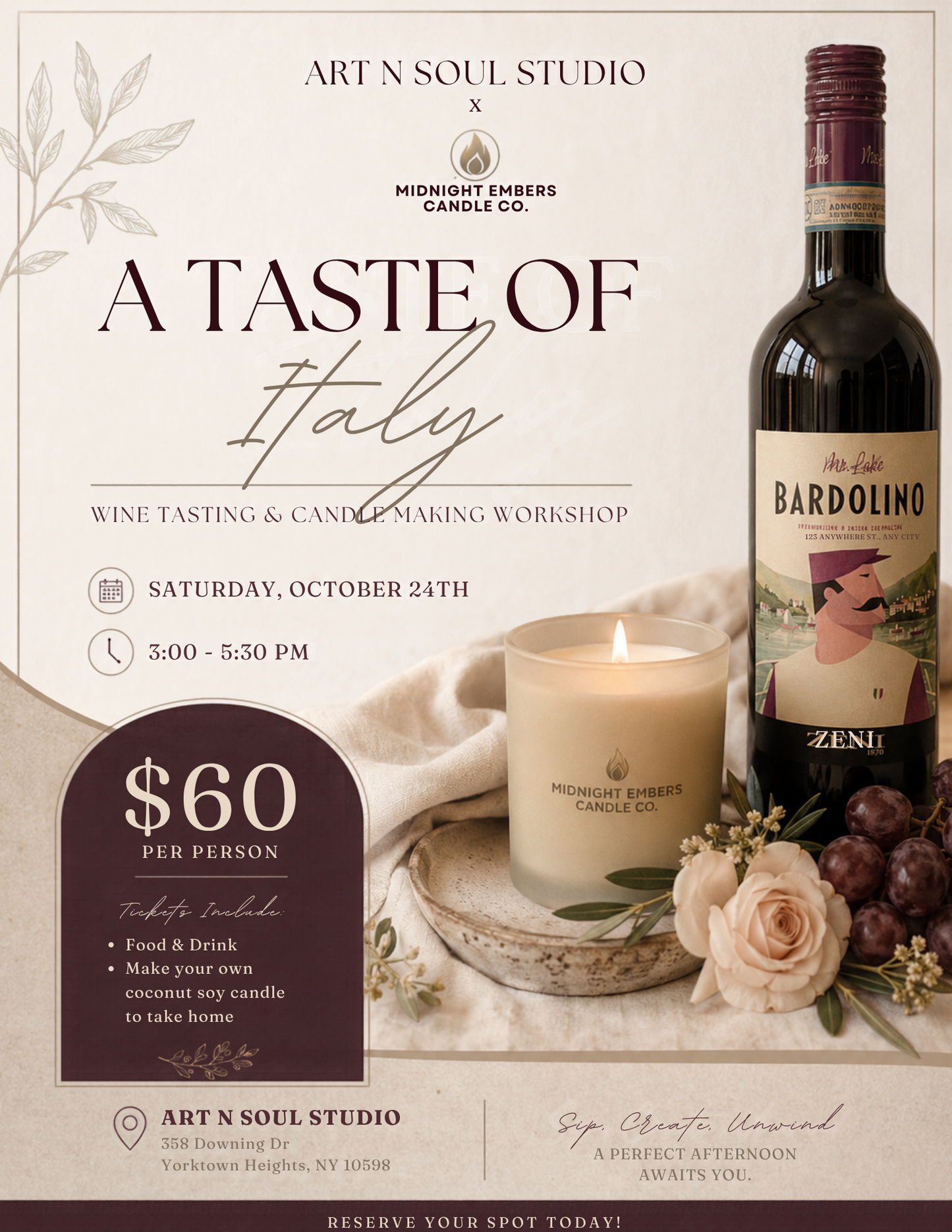 Candle Making Workshop + Wine Tasting