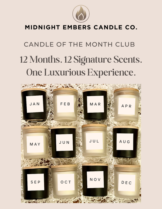 Midnight Embers Candle Co. Monthly Subscription Candle of the Month Club with 12 candles