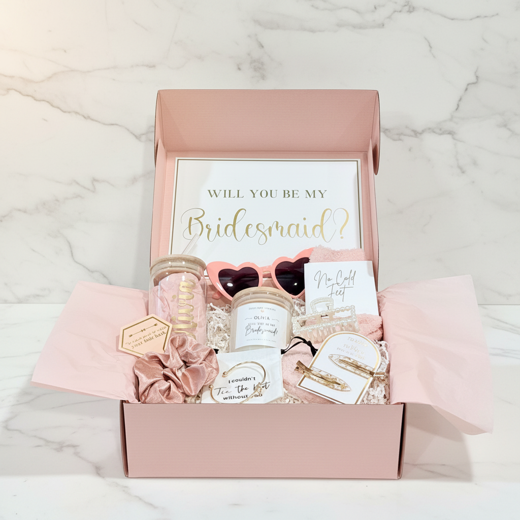 Bridesmaid Gift Set Pink Variant - Marble Background