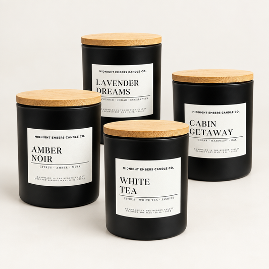 Bundle hero photo with Amber Noir, Lavender Dreams, White Tea and Cabin Getaway