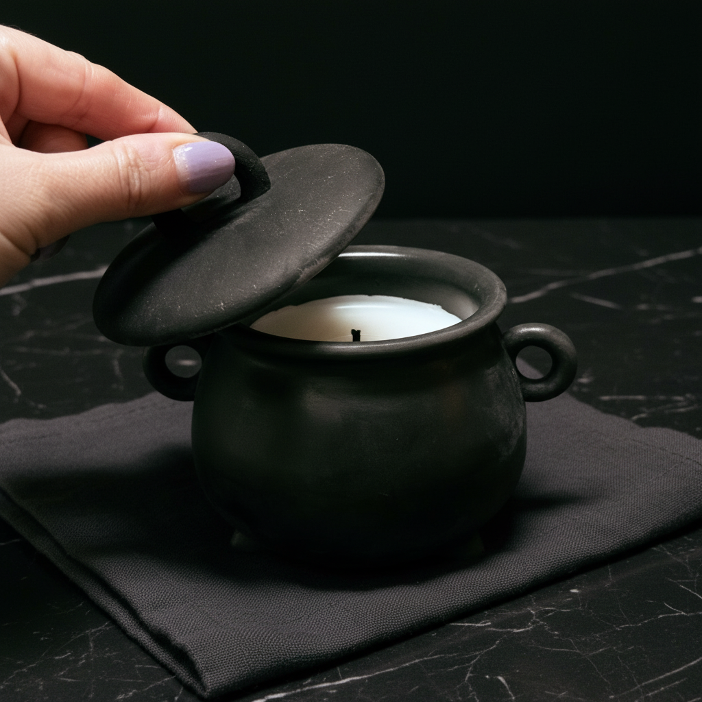 Cauldron Candle — Editorial Lid Lift