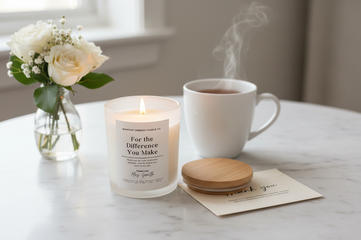 Lit Candle with Thank You Card