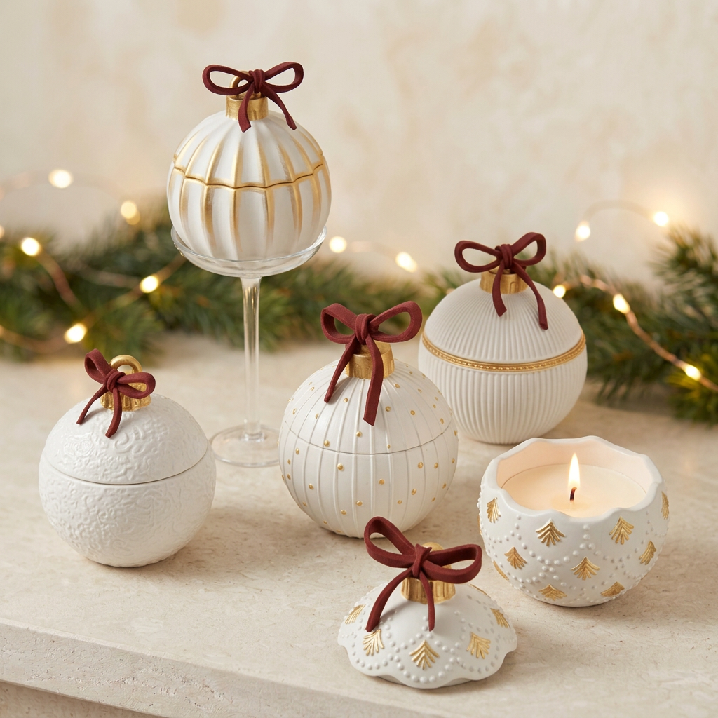 Lit Vintage Bauble Candle in a warm holiday setting