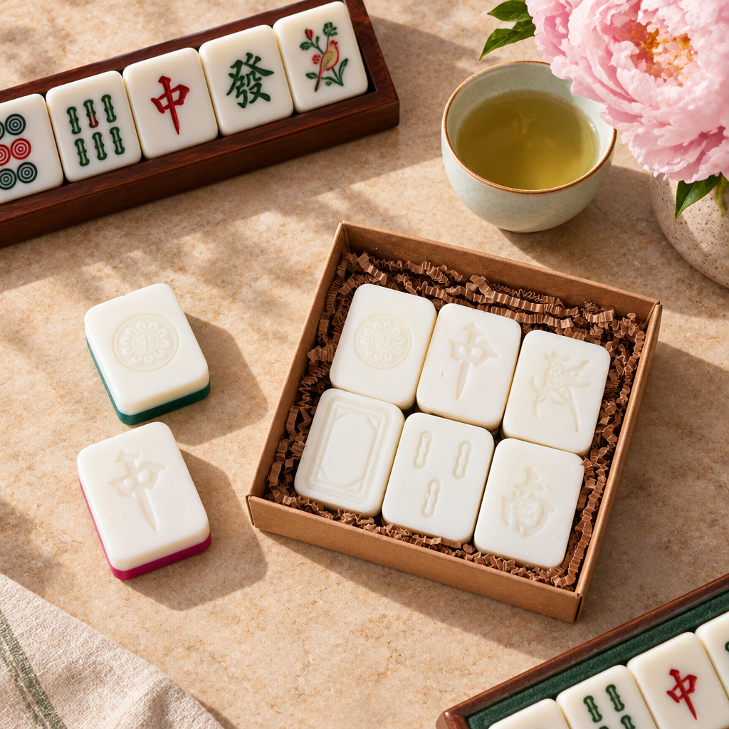 Mahjong wax melts in an overhead editorial scene