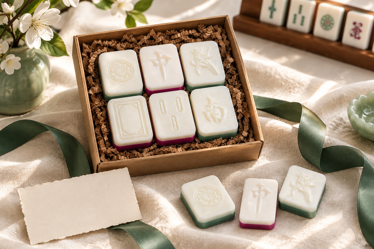 Mahjong wax melts styled as a thoughtful gift