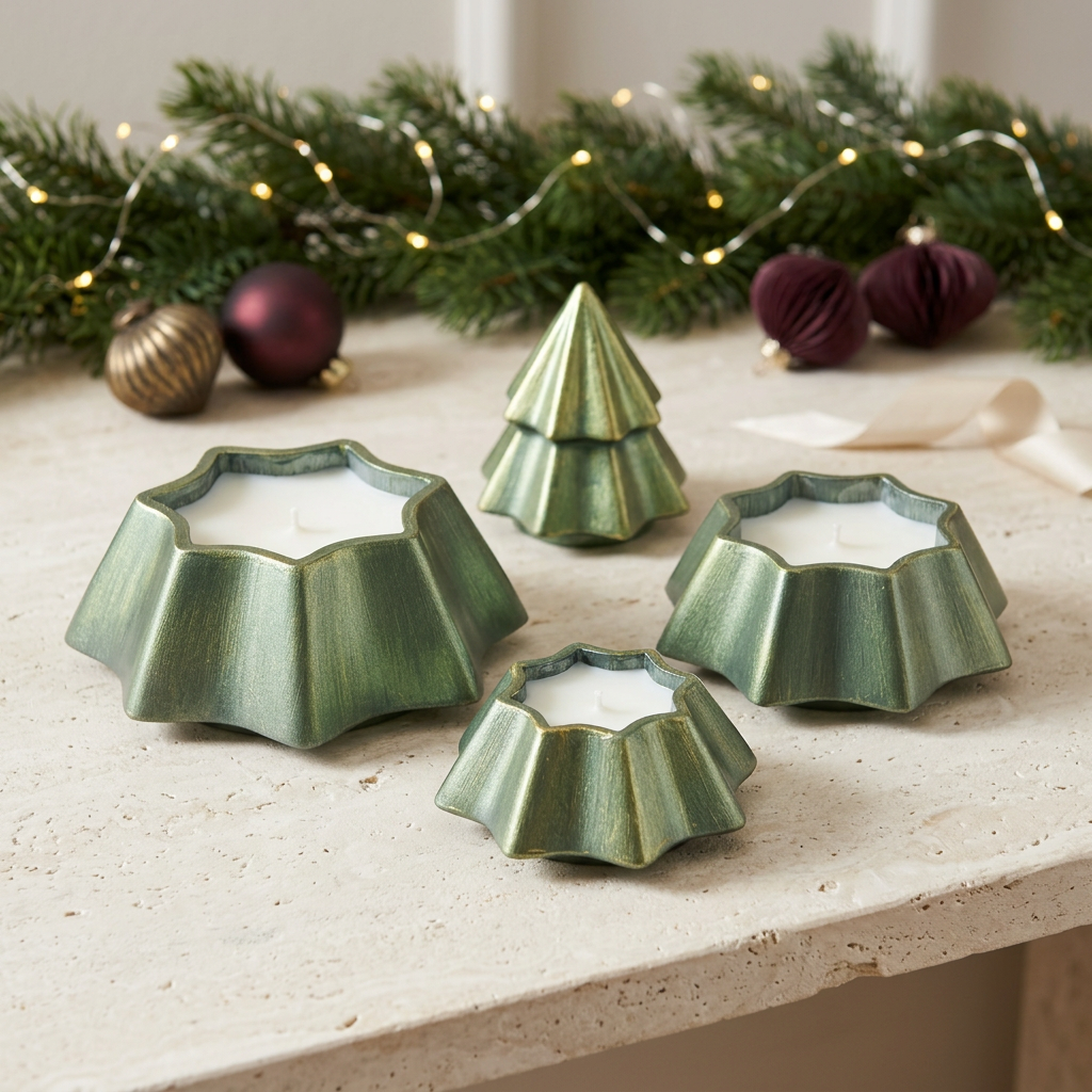 Unstacked Christmas Tree candle in an elegant holiday setting