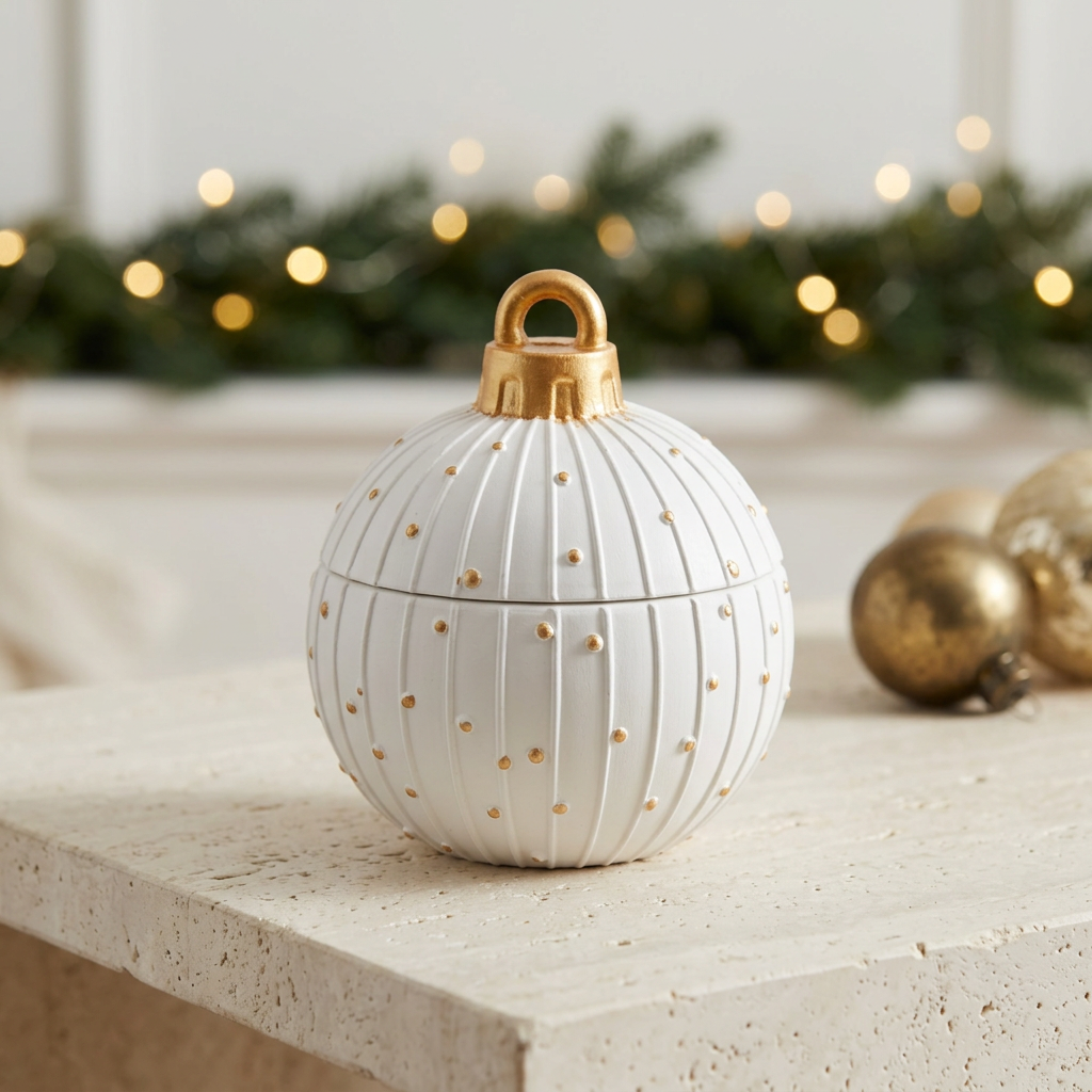 White vintage bauble candle with gold dots